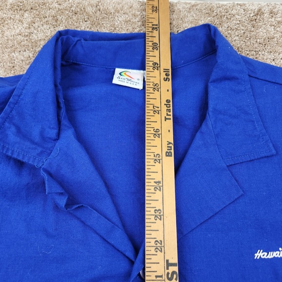 Vtg Hawaiian Shirt Adult L Blue Button Floral Made in USA Sea Waves Vacay - Picture 5 of 5